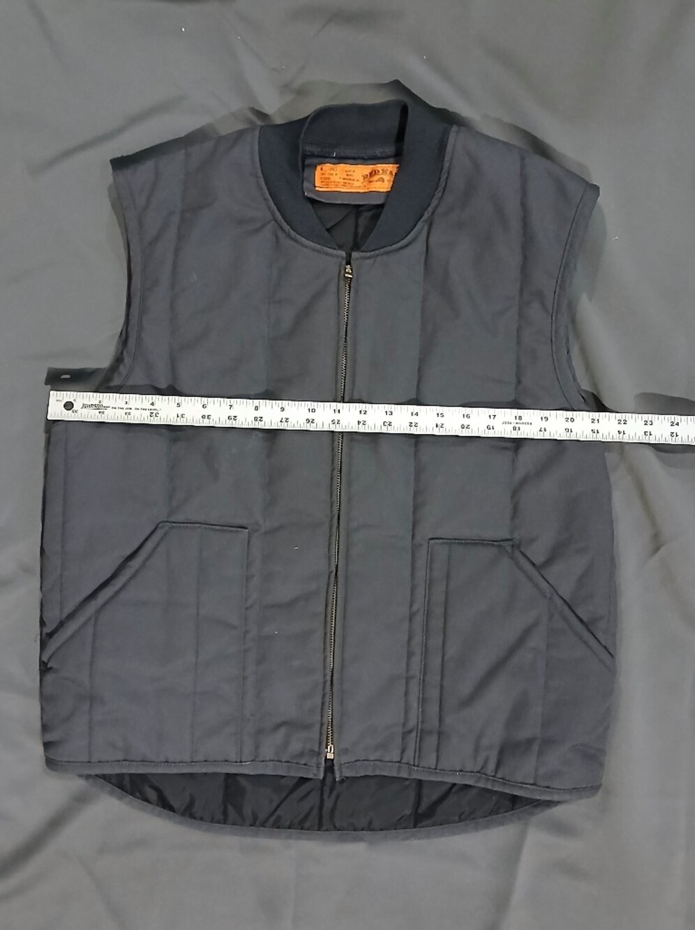 Men's Black Quilted Zip Vest with Ribbed Collar - Picture 3 of 4